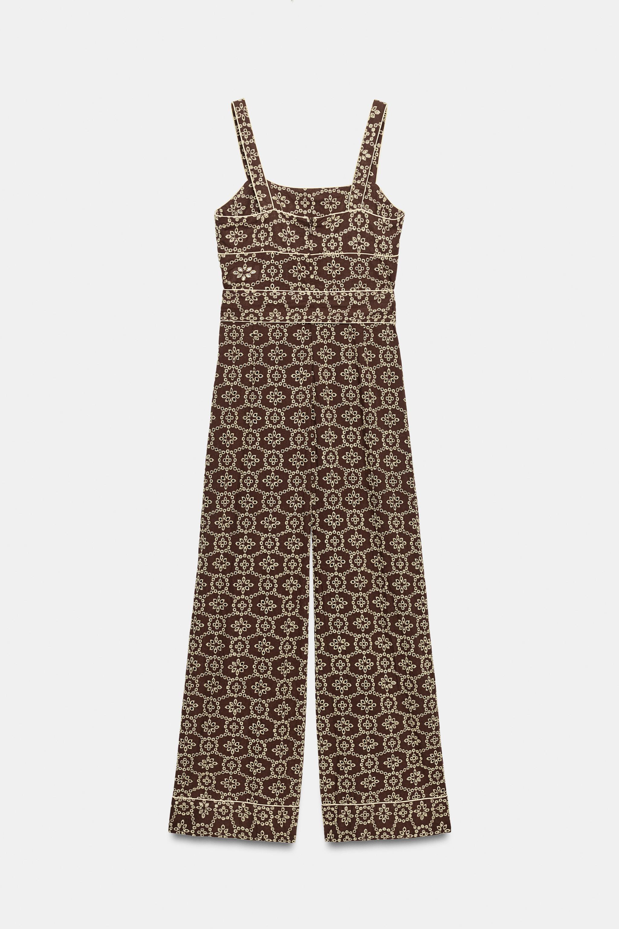 PERFORATED EMBROIDERED BELTED JUMPSUIT